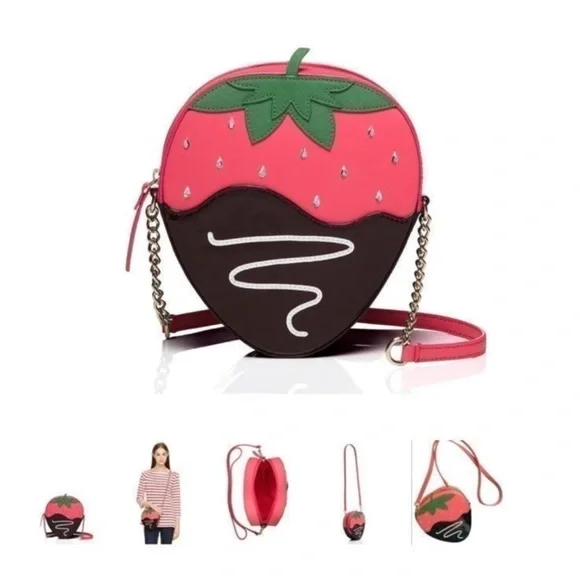 Kate Spade “Creme De La Crème” Chocolate Strawberry Leather Crossbody Bag Purse - Picture 8 of 9